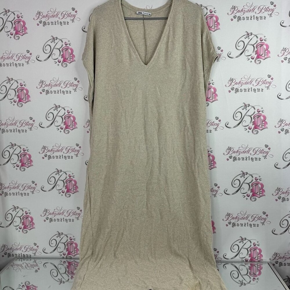 Zara dress long tee shirt style shirt long sparkly gold Metallic Knit